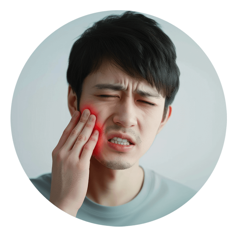 Patient holding cheek in pain