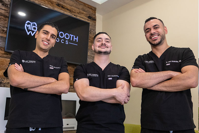Dr. Bara Abusharara, Dr. Sami Abdelrahimand Dr. Nader Abu-Seraj standing next to each other smiling